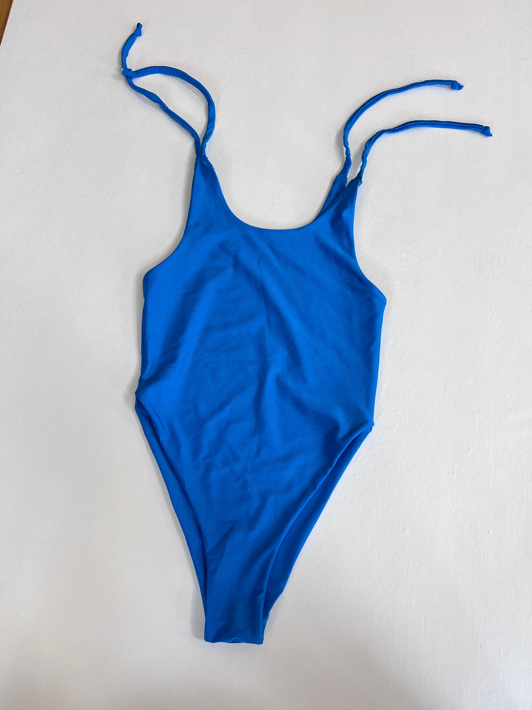 Cobalt blue tie top high leg cheeky swimsuit (8/10)
