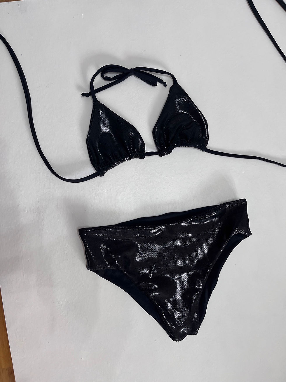 Thumbnail: READY TO SHIP black shine high cheeky bikini  