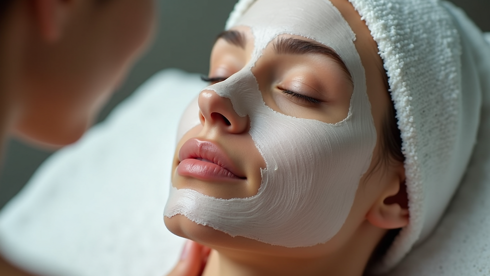 Close-up view of a facial treatment with a gentle mask application