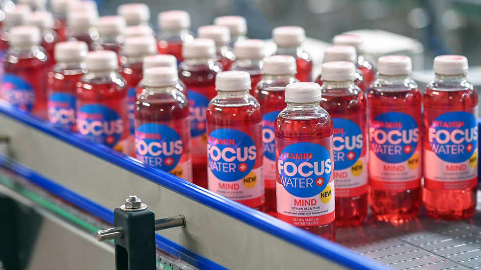 FOCUSWATER MIND Einzelflaschen in der Produktion. Bild: Schneeberger / Rivella Group