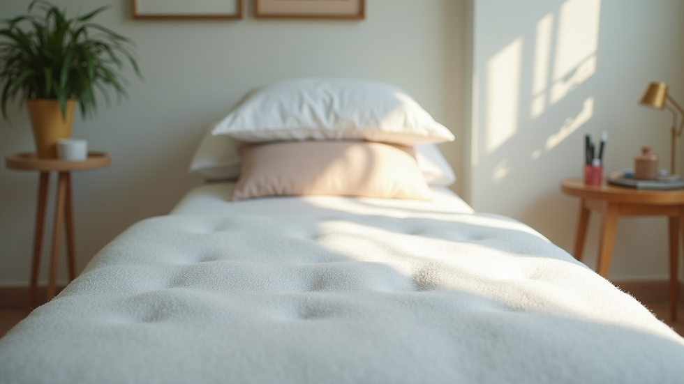 Close-up view of a clean and organized private salon treatment bed