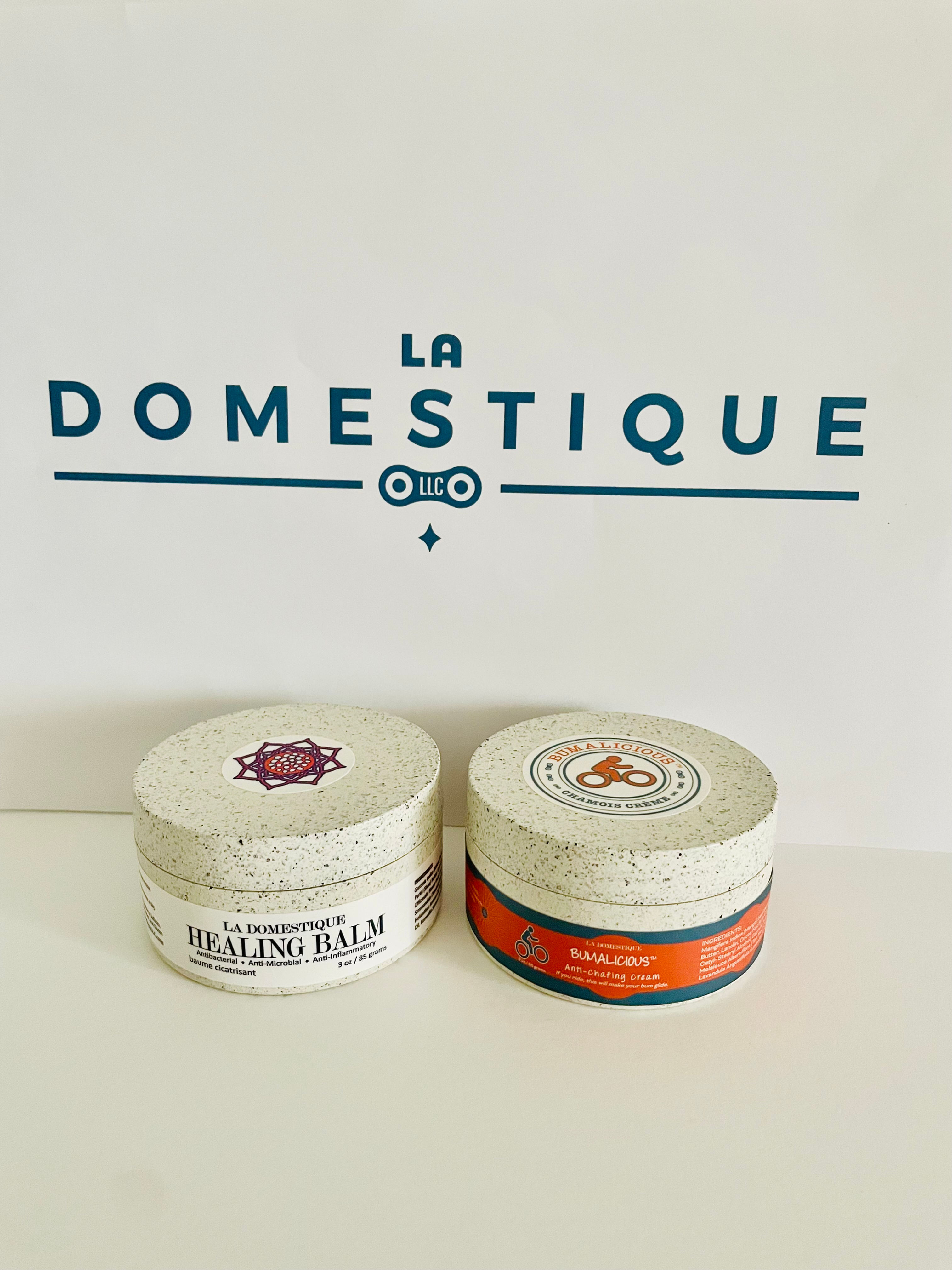 Image of Dynamic Duo products, 3 oz jars of Bumalicious & Healing Balm at 10% off retail when purchased together.