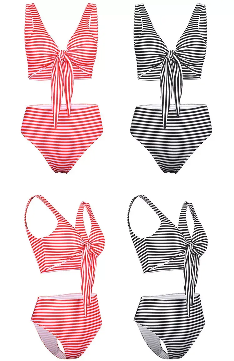 Thumbnail: Striped high-waisted bikini with front tie