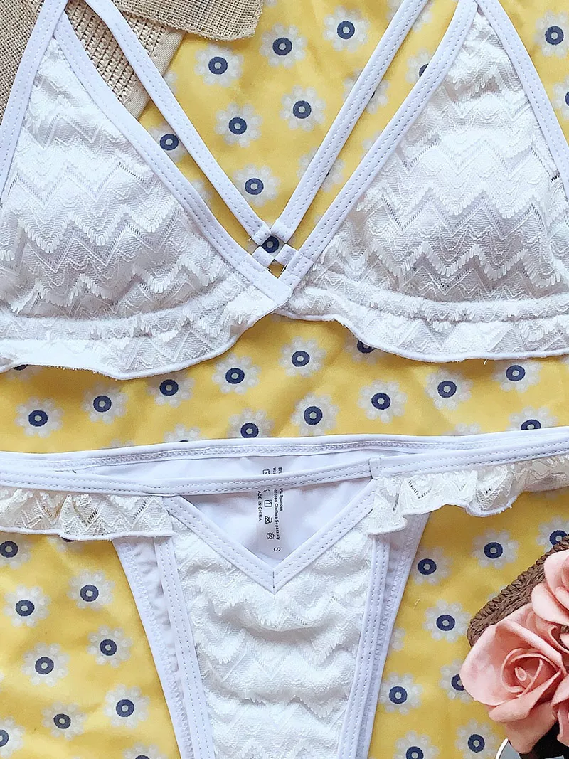 Thumbnail: High cut lace triangle bikini