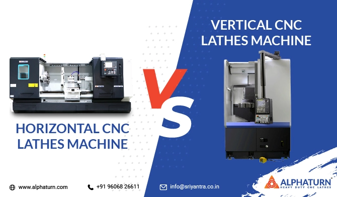 Horizontal CNC lathe machines VS vertical CNC lathe machines banner by Alphaturn