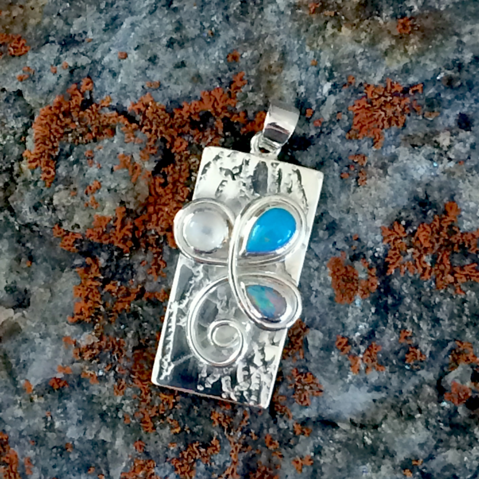 Pendentif en argent pierre de lune, turquoise & opale