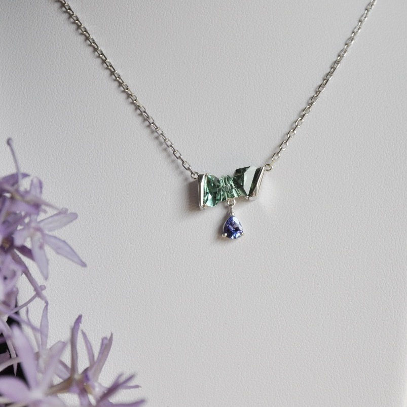 Collier or blanc, tourmaline & tanzanite