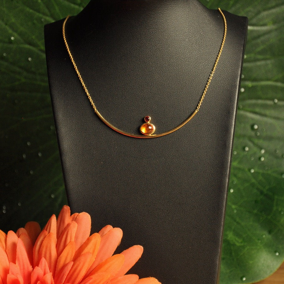 Collier or jaune, grenat mandarin & rubi