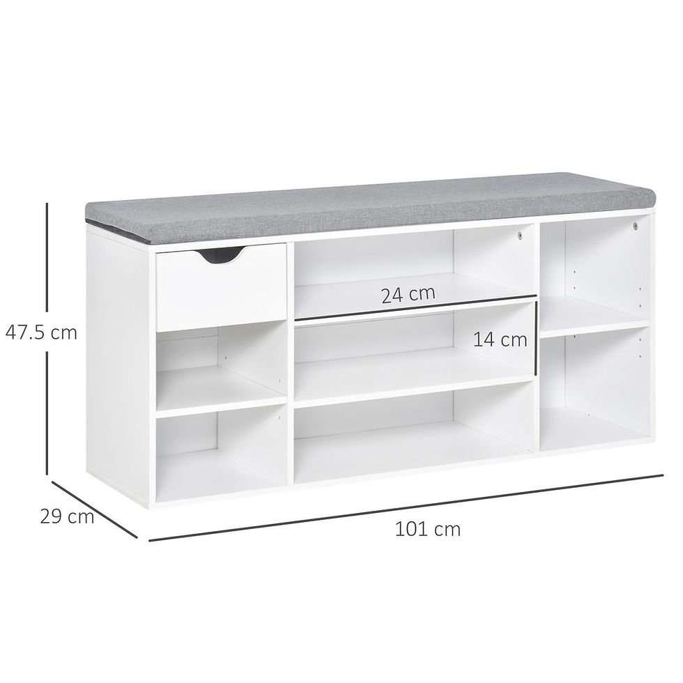Thumbnail: HOMCOM Shoe Storage Cabinet Bench w/ Cushion Adjustable Shelves White and Grey