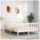 Thumbnail: Bed Frame with Headboard White 90x200 cm Solid Wood