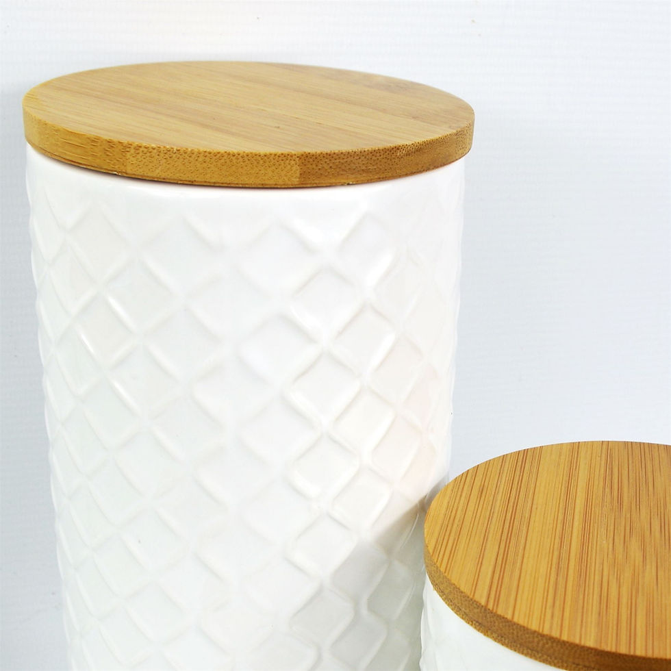 Thumbnail: Set of Two Ceramic Jars Embossed Cream Canisters with Lids