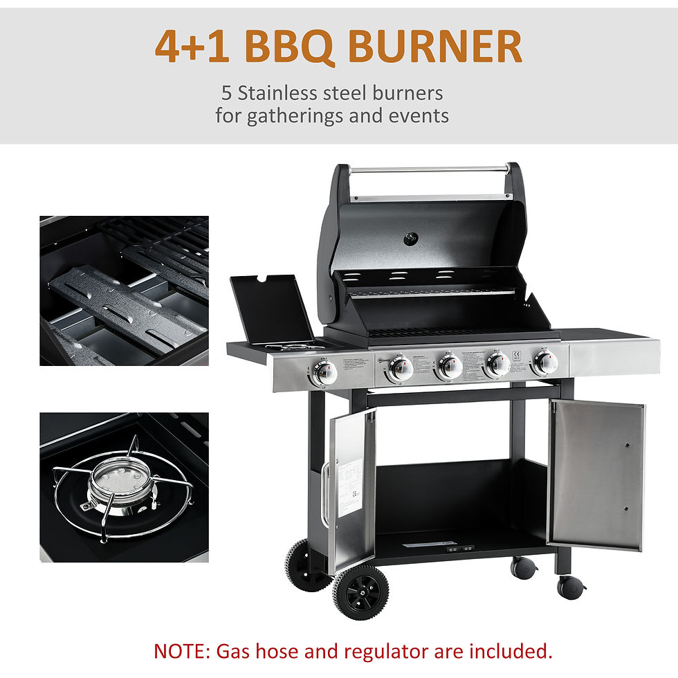 Thumbnail: Gas Barbecue Grill 4+1 Burner BBQ Trolley Rack 128x50x113cm Stainless Steel