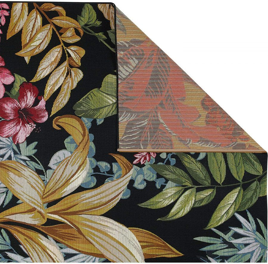 Thumbnail: Indoor Outdoor Rug Tropical Black with Multi Colour Floral Pattern
