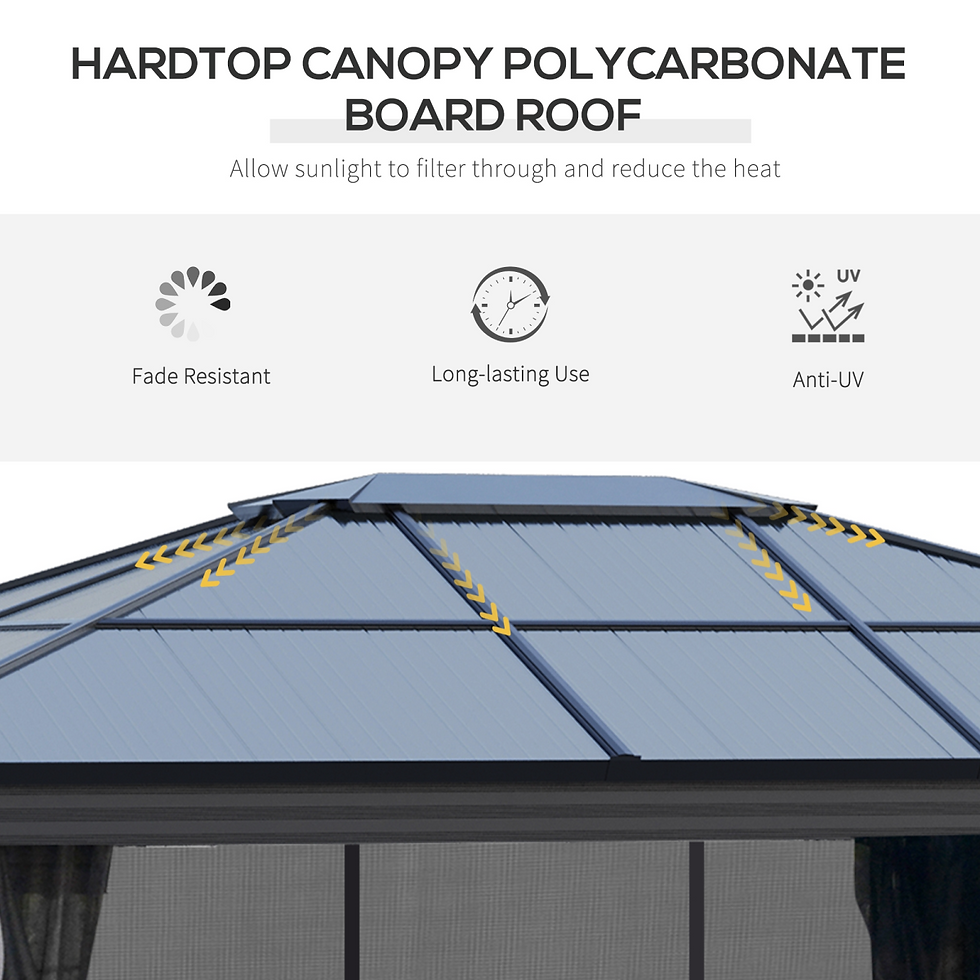 Thumbnail: 4x3.6m Aluminium Hardtop Gazebo Canopy w/ Polycarbonate Top, Curtains Outsunny