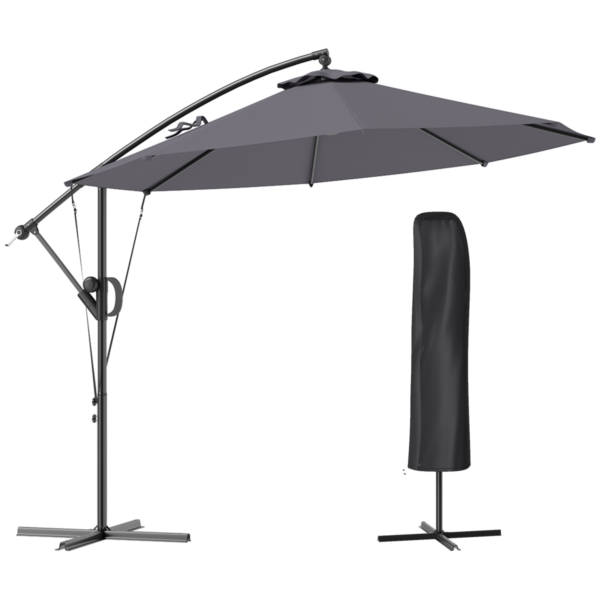 Outsunny 3(m) Cantilever Banana Parasol with Cover Wind Strap UPF50+