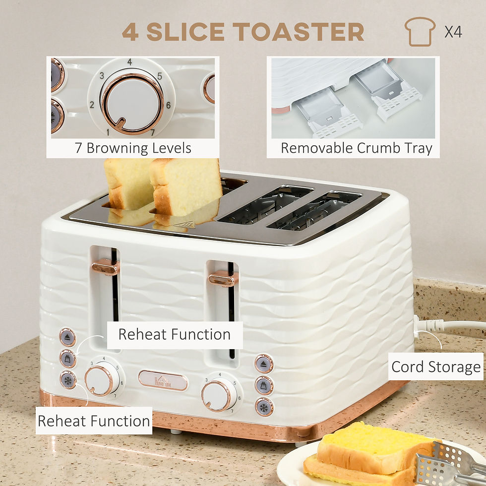 Thumbnail: HOMCOM Kettle and Toaster Set 1.7L Rapid Boil Kettle & 4 Slice Toaster White