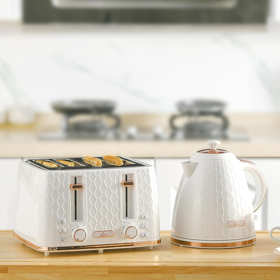 Thumbnail: HOMCOM 1.7L Kettle and Toaster Set with Defrost, Reheat and Crumb Tray, White