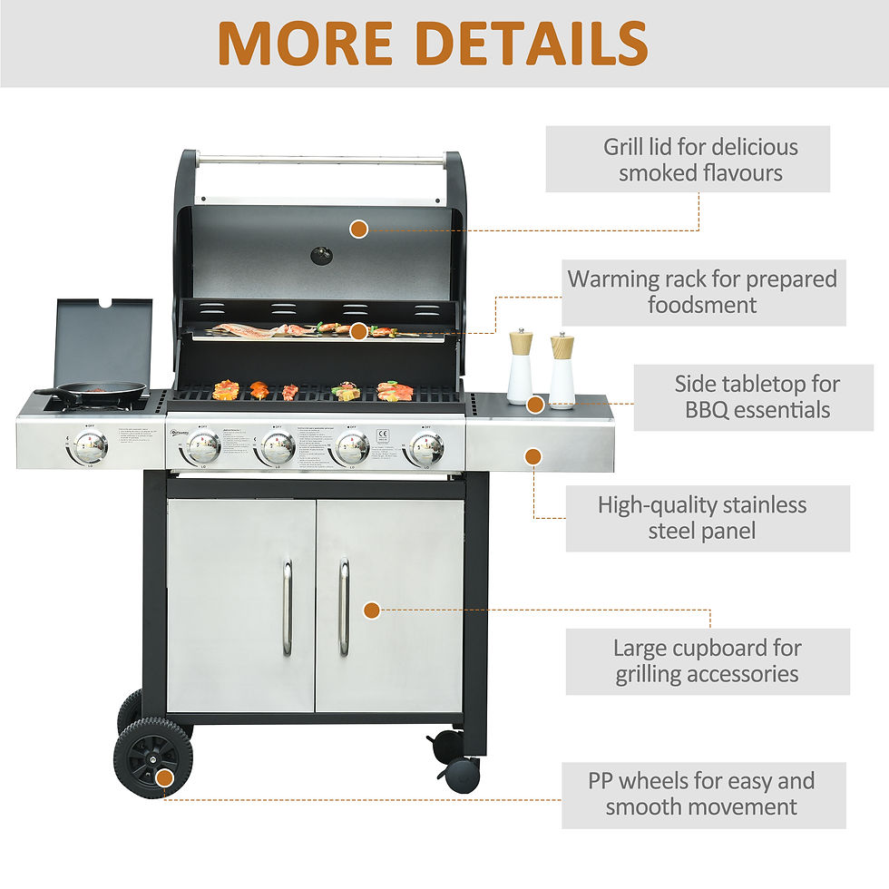 Thumbnail: Gas Barbecue Grill 4+1 Burner BBQ Trolley Rack 128x50x113cm Stainless Steel
