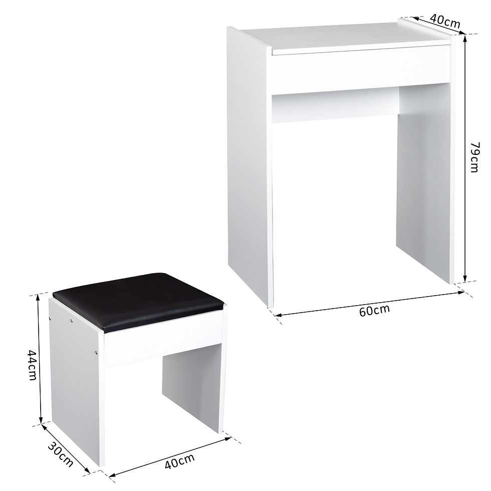 Thumbnail: Dressing Table Set Padded Stool  Flip-up Mirror Multi-purpose - White