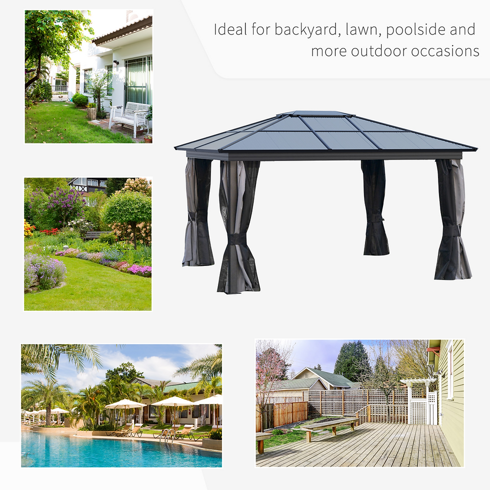 Thumbnail: 4x3.6m Aluminium Hardtop Gazebo Canopy w/ Polycarbonate Top, Curtains Outsunny