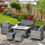 Thumbnail: Outsunny Rattan Garden Furniture Sofa Set Armchairs Footstools Fire Pit Table