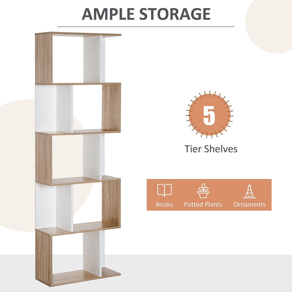 Thumbnail: 5-tier Display Shelving Storage Bookcase S Shape design Unit Natural