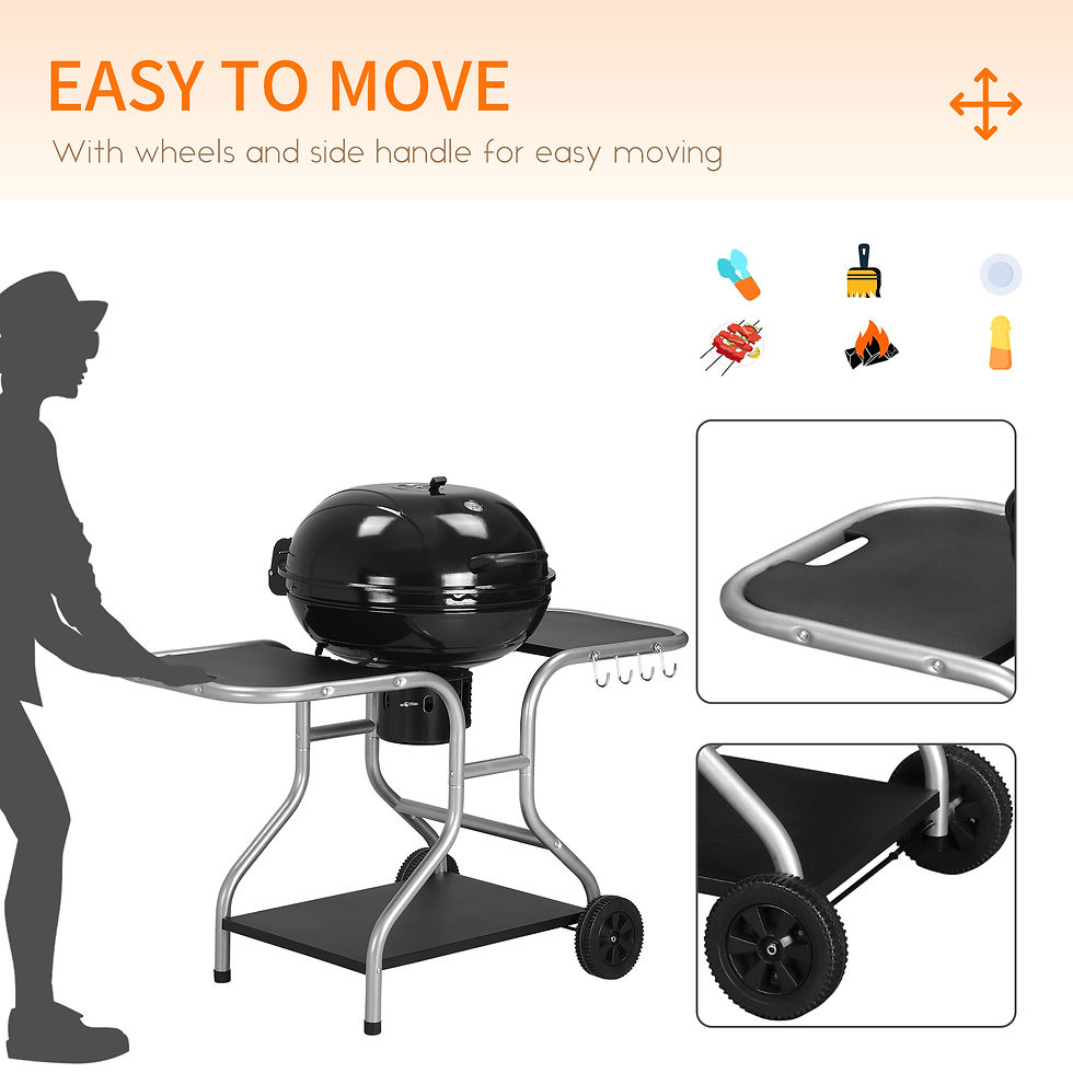 Thumbnail: Outsunny Garden Charcoal Trolley Barbecue Gril lW/Wheels-Black  
