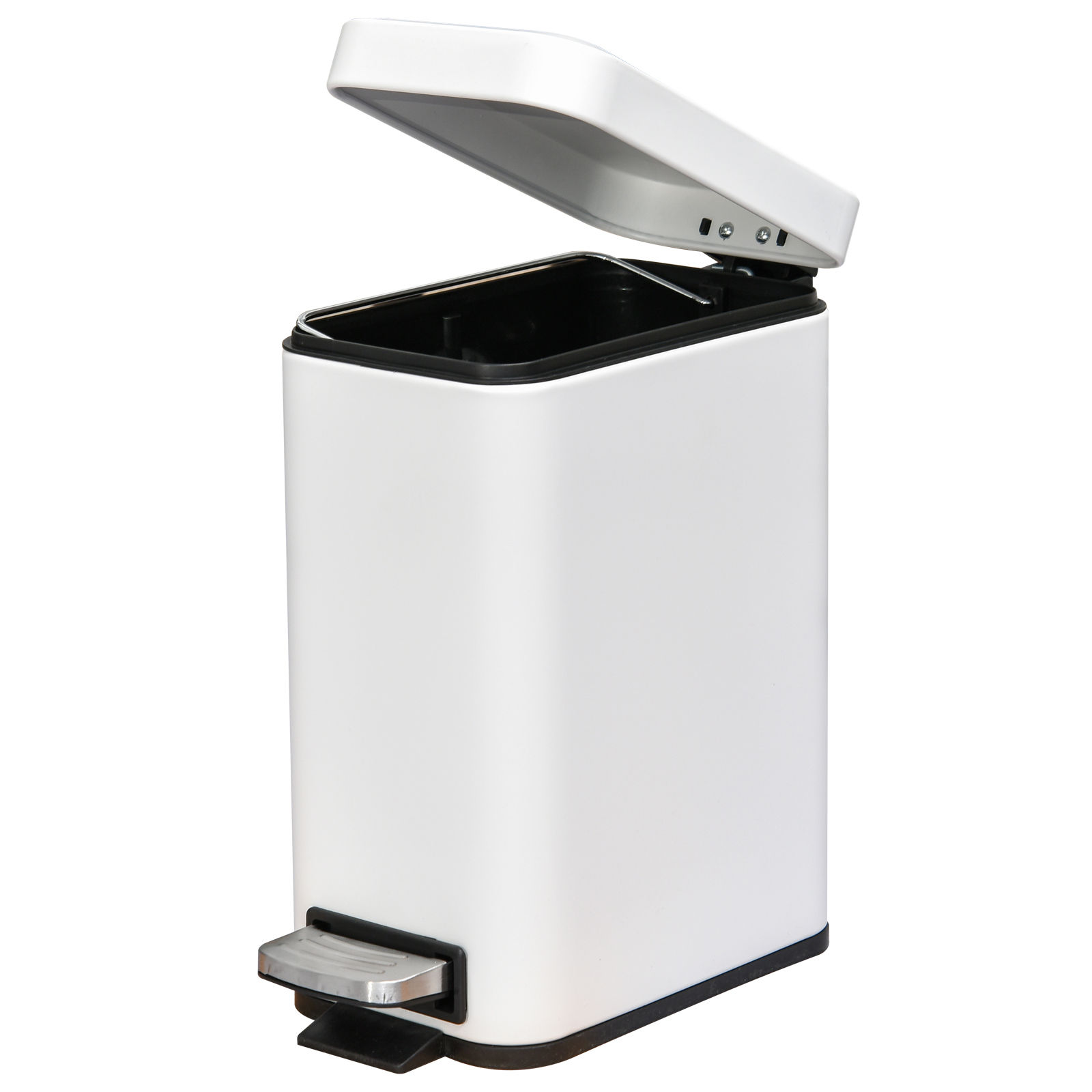  5L Rectangular Steel Pedal Bin White 