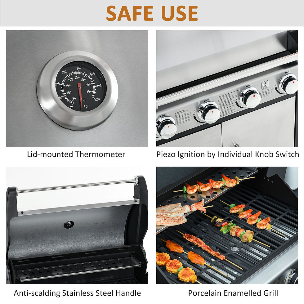 Thumbnail: Gas Barbecue Grill 4+1 Burner BBQ Trolley Rack 128x50x113cm Stainless Steel