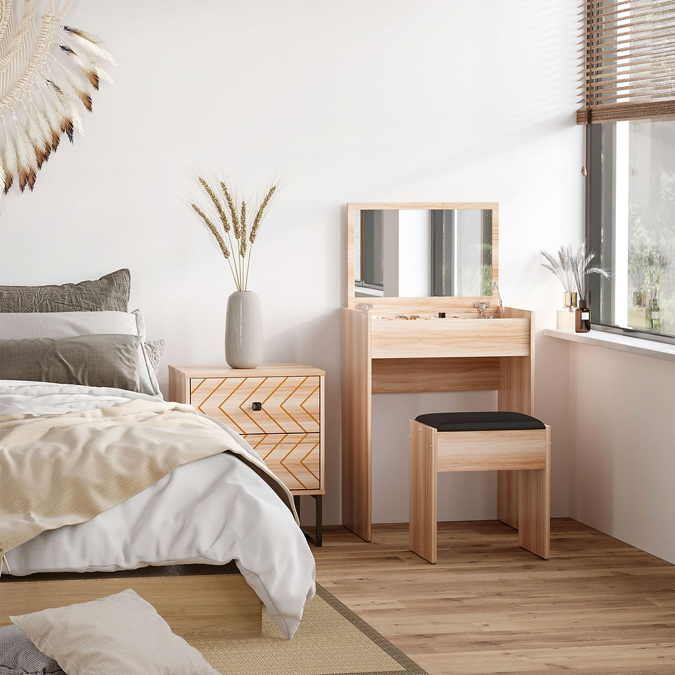 Thumbnail:  Dressing Table Set with Mirror & Stool-Wood 