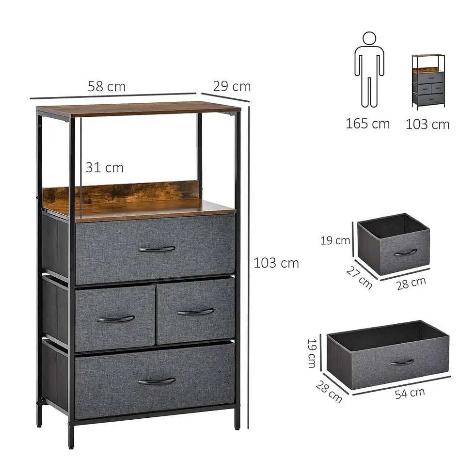 Thumbnail: 4 Drawer Storage Chest Unit Home w/ Shelves Home Living Room Bedroom Black