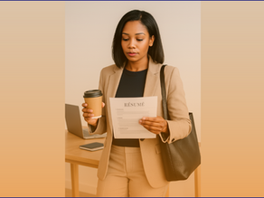 Confident woman reading a résumé while holding coffee, symbolizing job readiness, résumé tips, and career advancement for millennial women.