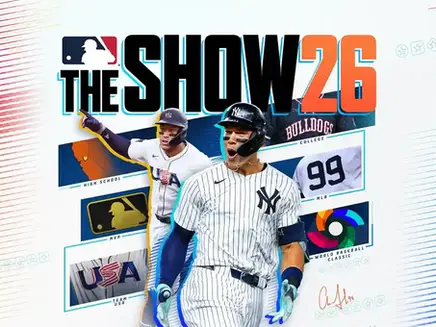 Baseball players in action on cover of "The Show 26." Bold text, varied colors, USA and MLB logos, and "World Baseball Classic" visible.
