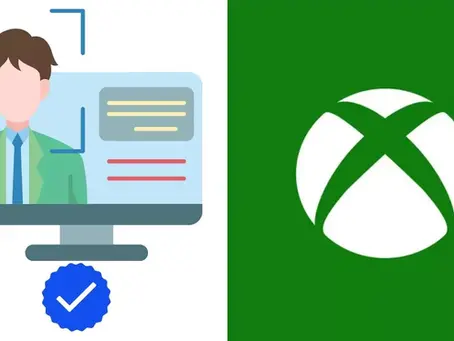 Illustration of a person on a computer screen with a check mark, next to a green background with a white Xbox logo.