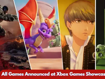 Collage of game characters and an Xbox controller with banner text: All Games Announced at Xbox Games Showcase 2026: Gears of War: E-Day, Spyro: A Realm Beyond, Persona 4 Revival, and Xbox Series X25 Limited Edition.
