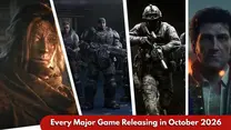 Collage of dark game characters from Phantom Blade Zero, Call of Duty: Modern Warfare 4, Gears of War: E-Day, Valor Mortis with banner text: Every Major Game Releasing in October 2026.