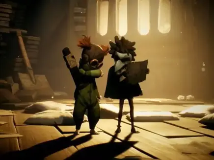 Two characters from Little Nightmares 3, Low and Alone.