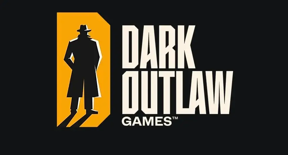 Silhouette of a person in a coat and hat on an orange background. Bold text reads "Dark Outlaw Games" on a black background.