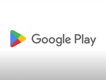 Google Play logo with a colorful triangle icon on a white background. Gray text reads "Google Play" in a clean, modern font.