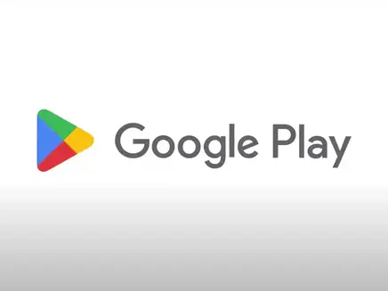 Google Play logo with a colorful triangle icon on a white background. Gray text reads "Google Play" in a clean, modern font.