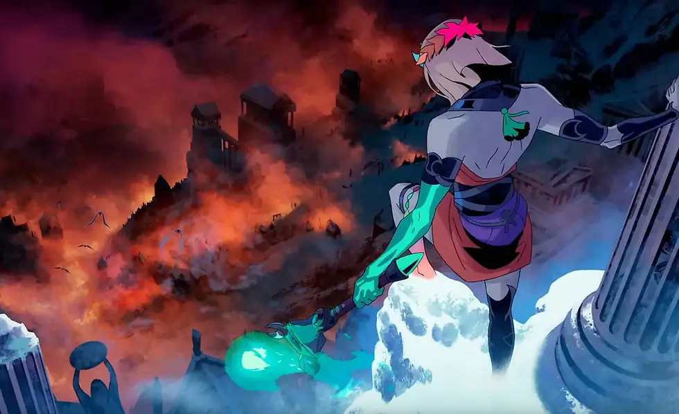 Hades 2 main protagonists jumping from the sky.