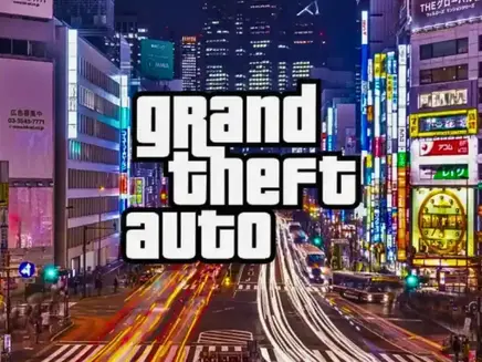 Tokyo city with the Grand Theft Auto logo in middle.