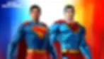 Two superman in blue suits with red capes stand against a gradient background of red and blue. "Fortnite Battle Royale" text is visible.