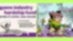Split poster for Game Industry Hardship Fund: left text on supporting game workers; right colorful cartoon hero in fantasy ruins fromArranger A Role-Puzzling Adventure game.