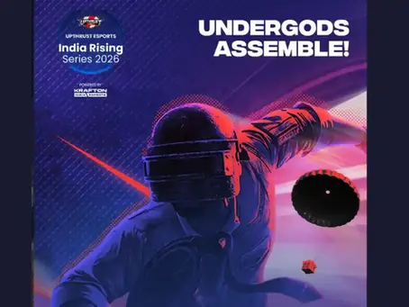 Futuristic soldier in helmet mid-action with glowing red accents. Text: "UNDERGODS ASSEMBLE!" and "India Rising Series 2026."