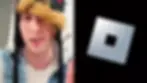 KreekCraft with a black winter hat and blonde hair. Next to him is the Roblox logo on a black background. Casual setting.