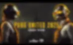 Two helmeted figures face each other against a dark background. Text reads "PUBG United 2025, Bangkok, Thailand." Mood is intense.