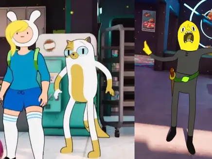 fortnite Adventure Time collaboration skins showing three characters: Fionna, Cake, and Earl of Lemongrab.