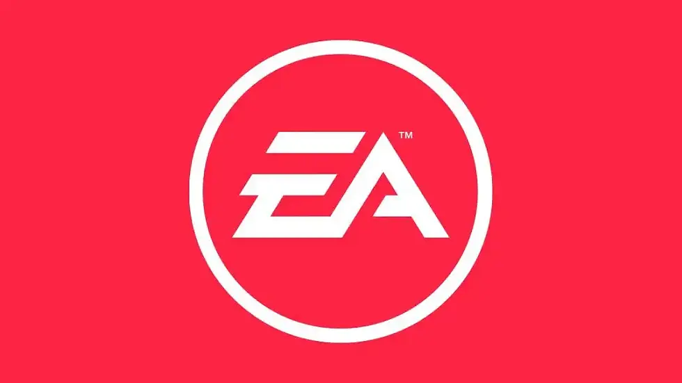 White EA logo centered within a circle on a red background. Bold red and white color scheme conveys a dynamic and energetic mood.