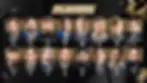 Collage of 16 chess players' portraits with names beneath. "Players" in bold at top. Geometric gold and black background.
